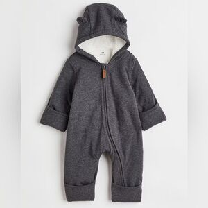 H&M Baby Hooded Bunting Jumpsuit Dark Gray Melange 3M Sherpa Lined